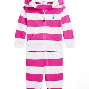 Ralph Lauren NWT 3m Pink and White Striped Hoodie Set